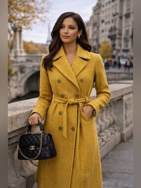 J. Crew Mustard Yellow Wool Belted Coat